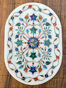 Marble Stone Serving Tray 10"X 7" In Handmade Mix Gemstone Inlay Work gift - Picture 1 of 4