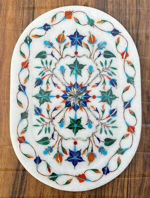 Marble Stone Serving Tray 10"X 7" In Handmade Mix Gemstone Inlay Work gift - Image 1 of 4