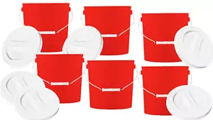 2 Gallon Red Food Grade BPA Free Buckets with Screw on gasket lids pails(6 Pack) - Picture 1 of 7