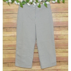 Chico's Olive Green Gingham Checked Wide Ankle Pants Size 2 US L 12 Stretch - Picture 1 of 7