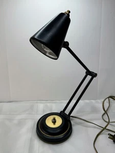 Vintage Toleware Desk Lamp MCM Black & Gold All metal Tested Works - Picture 1 of 8