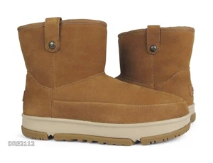 UGG Classic Weather Mini Chestnut Leather Fur Boots Womens Size 8.5 -NEW- - Picture 1 of 6