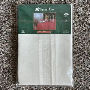 Trim A Home Satin Stripe Polyester Fabric Tablecloth 52x52” Square IVORY *NEW* - Picture 1 of 7