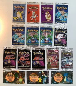 16 - Vintage Pokémon Booster Pack Empty Wrappers - Wrappers Only - No Cards - Imagen 1 de 12