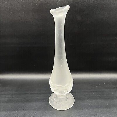 Vintage Fenton Water Lily Swung Glass Vase Clear Frosted Satin Matte 9.5” Tall • 18.44£