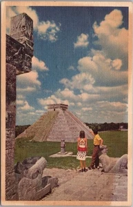 c1940s PAN-AM AIRWAYS Advertising LEINEN Postkarte Chichen Itza, Yucatan MEXICO - Bild 1 von 2