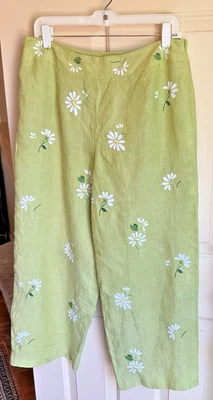 Vtg Talbots 100% Irish Linen 12 Pants Daisy Embroidered Floral High Rise Lined - Image 1 of 4