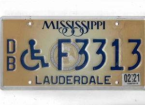 MISSISSIPPI 2021 license plate "F3313" ***LAUDERDALE***HANDICAPPED/DISABLED*** - Picture 1 of 1