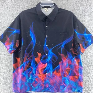 Hardaddy Shirt Mens XXL Black Blue Red Y2K Flames Bowling Camp All Over Design - Picture 1 of 13