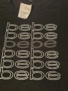 NWT Vtg Bebe Logo T-Shirt Size L Black Rhinestone Glitter Graphic Tee Y2K Style - Picture 1 of 9