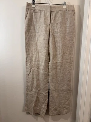 J. Crew Cafe Trouser Linen Pants Herringbone WMs 10 Ivory Straight Leg NWT - Image 1 of 4