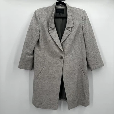 Lafayette 148 Coat Womens 12 Gray Linen Blend Single Button Long Blazer Jacket - Image 1 of 4