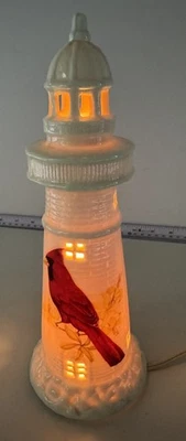 Cardinal Lighthouse Lighted Lighthouse Coastal white Ceramic WORKS - Image 1 of 4