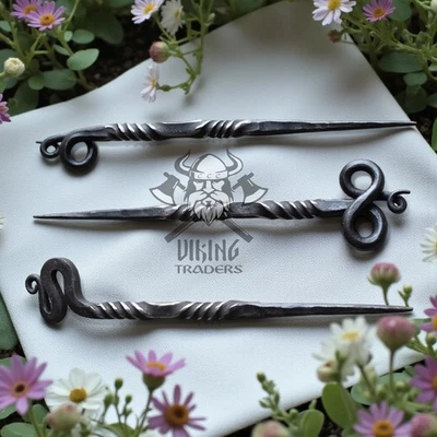 Hand Forged Medieval Iron Hair Stick with Twisted Design . Pack of 3 - Image 1 of 4