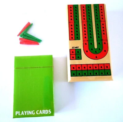 Folding Cribbage Board with Pegs and Deck of Cards Family Card Game Cribbage Set - Image 1 of 4