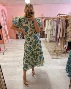 Sir The Label Sz 1 AU 8 US 4 Celia Floral Puff Sleeve Open Back Midi Dress - Picture 1 of 15