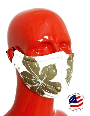 Hawaiian Print Fabric Face Mask Filter Pocket Brown Kihei - Image 1 of 4
