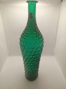 Mid Century 16" Italian Glass Quilted Bottle Empoli With Original Sticker green - Picture 1 of 4