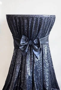 Round Sequin Tablecloth 132" Navy - Picture 1 of 3