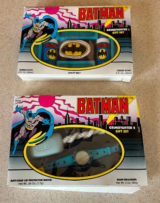 BATMAN GRIMEFIGHTER GIFT SET (1989 Cosrich Toys) -- #1 + #2 Boxed Vintage - Image 1 of 4