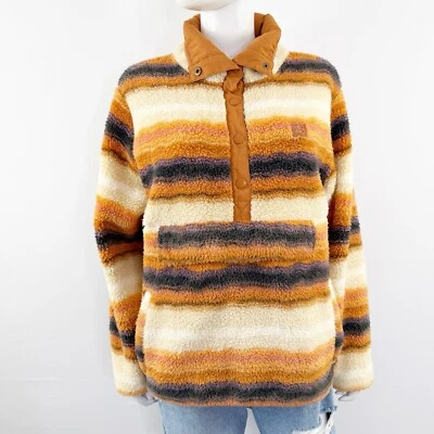 Billabong Adventure Division Orange Striped Fleece Sweatshirt Size L Outdoors - Image 1 of 4