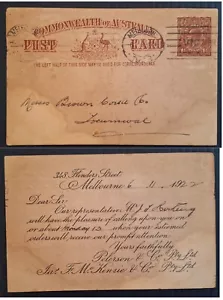 1919- Australia 1 1/2d Brown KGV PTPO PostCard Peterson & Co used Melbourne - Bild 1 von 3