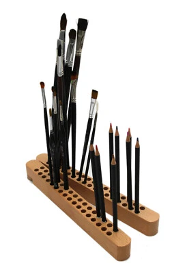 Stiftehalter/Pinselhalter Duo aus Buchenholz - 68 Fächer für Stifte und Pinsel - Bild 1 von 4