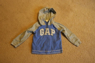 Sudadera con capucha Baby Gap Big Logo niños gris y azul cremallera completa algodón talla 4 años Foto 1 de 4