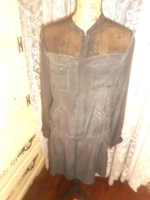 VESTIDO CORTO DE SEDA NEGRO GYPSY GLOBAL VILLAGE MANGA LARGA TALLA S Foto 1 de 4