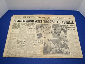 Titular de periódico Cleveland Plain Dealer Segunda Guerra Mundial 2 de abril de 1943 Aviones Eje Tropa NP1 - Imagen 1 de 1