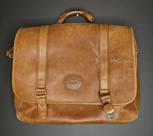 Eddie Bauer Brown Leather Messenger Bag Briefcase Travel Laptop Case Doctor VtG - Picture 1 of 6