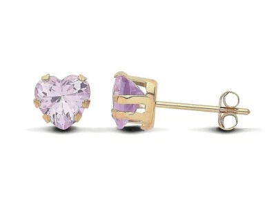 9ct Gold Amethyst Heart Solitaire Stud Earrings - 5mm - Image 1 of 4