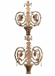 19th Century French White Carved Wood and Crystal Sconces - Picture 1 of 6