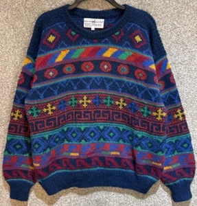 Peruvian Connection Mens 100% Alpaca Knit Fair Isle Crewneck Sweater Size Large - Picture 1 of 11