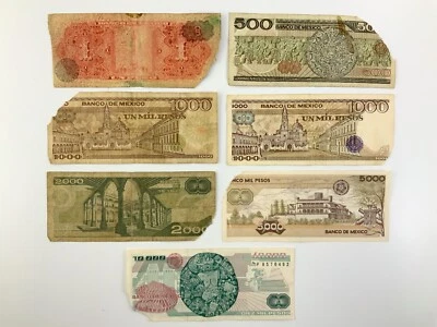 Lote de 7 Billetes México Circulados El Banco De México Pesos DD405 Foto 1 de 4