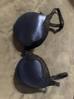Vintage Ambrielle Womens Extreme Push Up Plunge 34C Blue Padded Bra Black Lace - Image 1 of 4
