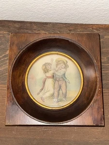 Antique Small Round Deep Picture Frame 6” Victorian Style Lithograph - Picture 1 of 4