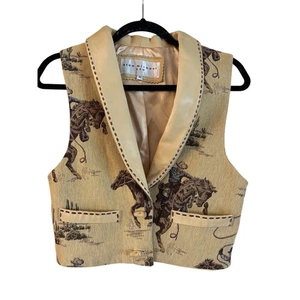 Vintage Alan Michael Women’s Leather Vest Horses Equestrian Embroidered Size M - Picture 1 of 7