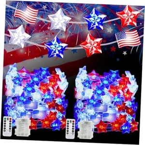 100 LED Red White and Blue Lights Mini USA Flag & Star Fairy Lights Battery - Picture 1 of 7
