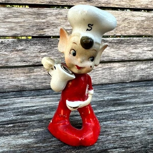 Vintage Ceramic Red Outfit Pixie Elf Chef Salt Shaker Mid Century Home Decor - Picture 1 of 7