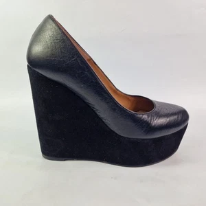 Topshop Black Leather High Wedge Platform Shoes UK 7 EU 40 - Picture 1 of 8