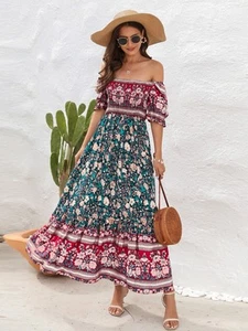 BOHIQ Floral Tiered A-Line Dress Sz XL Red Romantic Flutter Sundress Beach Boho - Picture 1 of 13