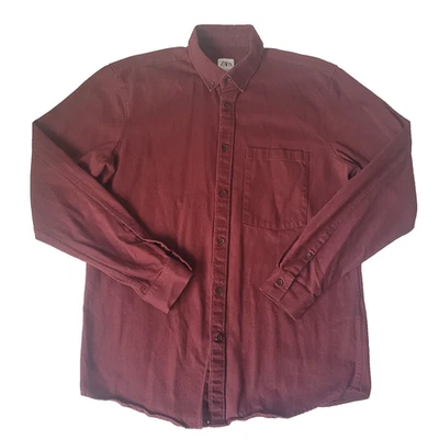 Рубашка мужская Zara свободного покроя с длинным рукавом средняя бордовая повседневная на пуговицах - Изображение 1 из 4