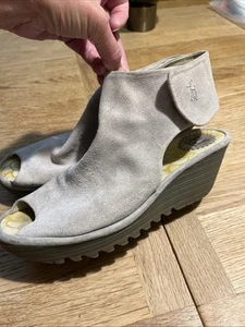 Fly London Suede Wedge Shoes Open Toe Eu 41 Uk 7.5 To 8 - Picture 1 of 8