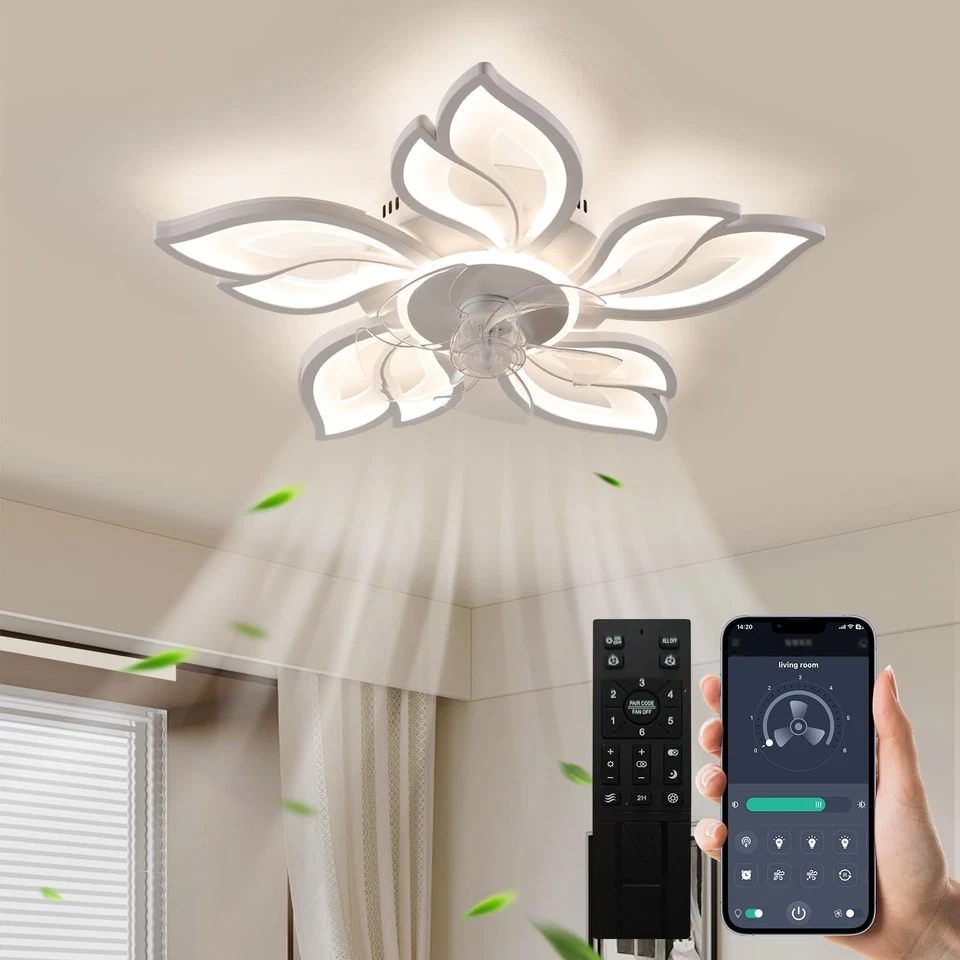 27.6 Inch Modern Flower Ceiling Light with Fan, 6 Speeds with 5 Blades, Remot... - Image 1 of 4