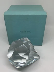 Vintage TIFFANY & CO. Clear Crystal Diamond Faceted Paperweight Engraved Award - Picture 1 of 8
