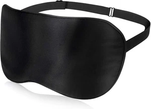 Schwarze Seidenschlafmaske, 100 % natürliche Maulbeerseide Augenmaske mit verstellbarem Riemen - Bild 1 von 8