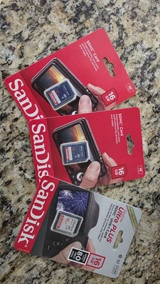 SANDISK SDHC CARD-16 GB HD Video ~ Memory Card Storage Sealed New! SD Card. 3pk - Image 1 of 4