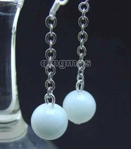 SALE Big 10mm Round Blue natural Amazonite dangle earring silver S925 hook-ea392 - Picture 1 of 3