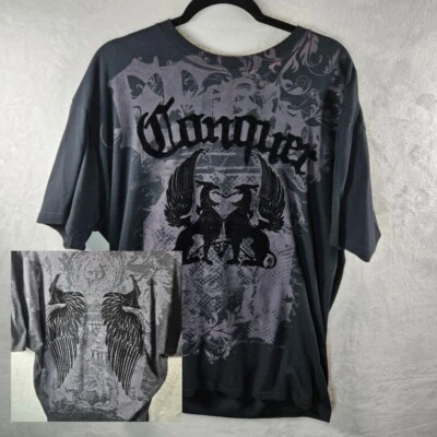 Camiseta masculina gráfica química GG preta "Conquer" streetwear anos 90 Y2K - Imagem 1 de 4